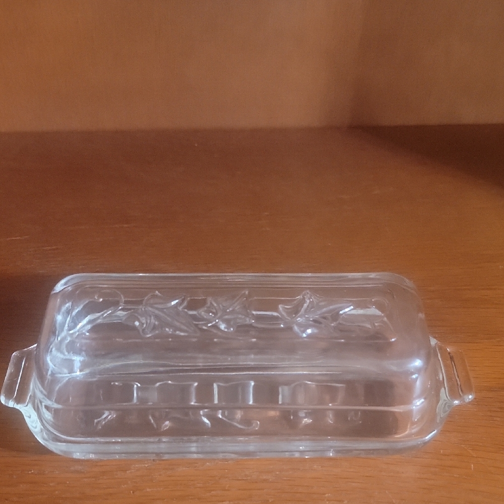 Vintage Hazel Atlas Ivy Embossed Glass Butter Dish